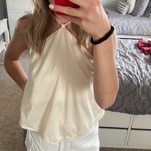 Satin Cream Triangle Top w/ Tie Around Neck